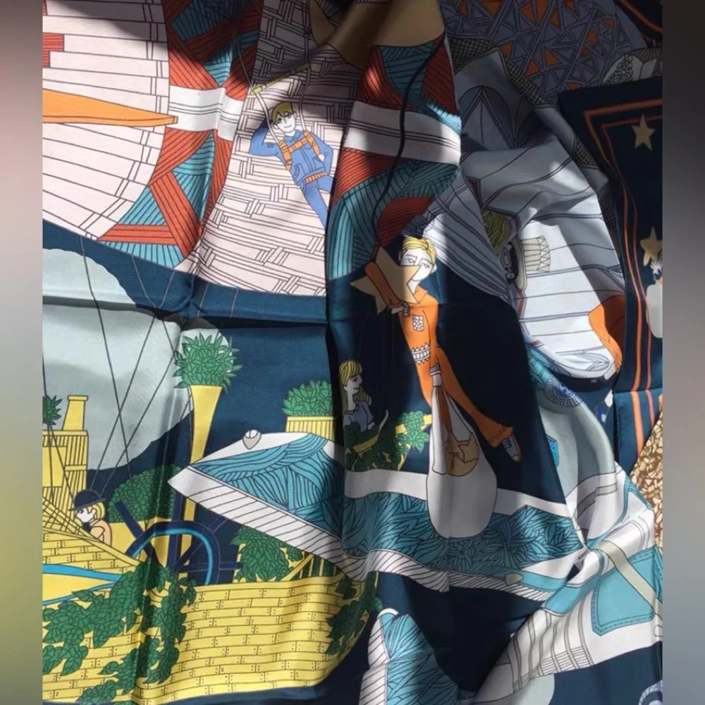 Flying Print 100% Silk Scarf Aviation Design – 135cm